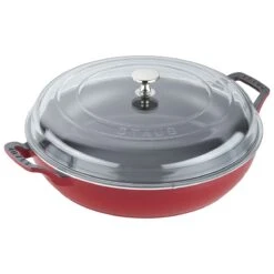 Staub Cast Iron Saute Pan With Glass Lid , Cherry
