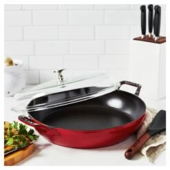 Staub Cast Iron Saute Pan With Glass Lid , Cherry -Chef Knife Shop 14813006 4