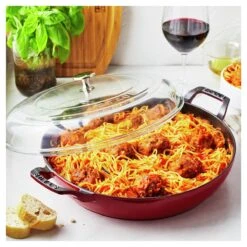 Staub Cast Iron Saute Pan With Glass Lid , Cherry -Chef Knife Shop 14813006 5